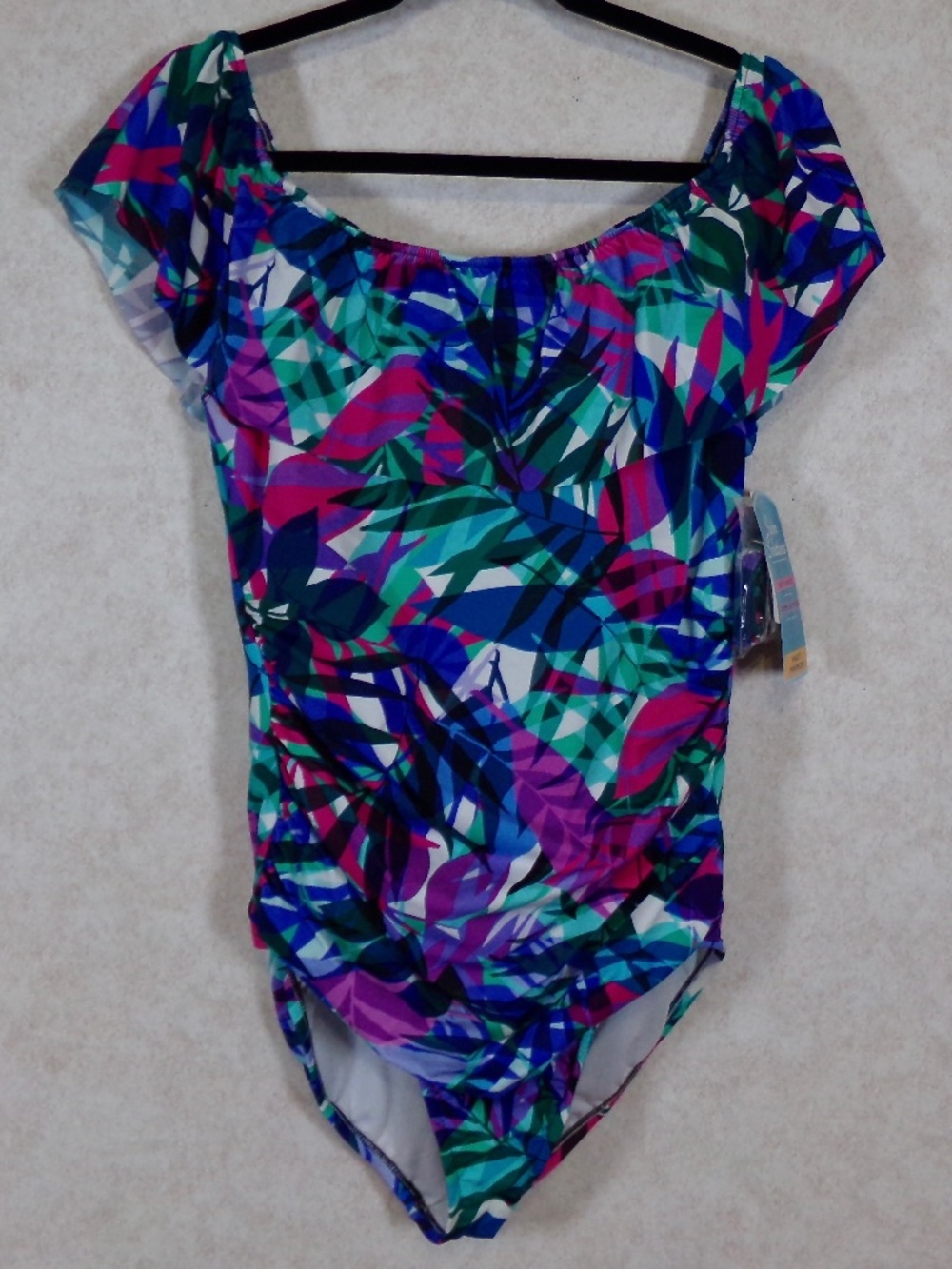 NEW Swim Solutions Multi Off Shoulder With or W/O Straps 1 PC, Elastic Neck Sz14